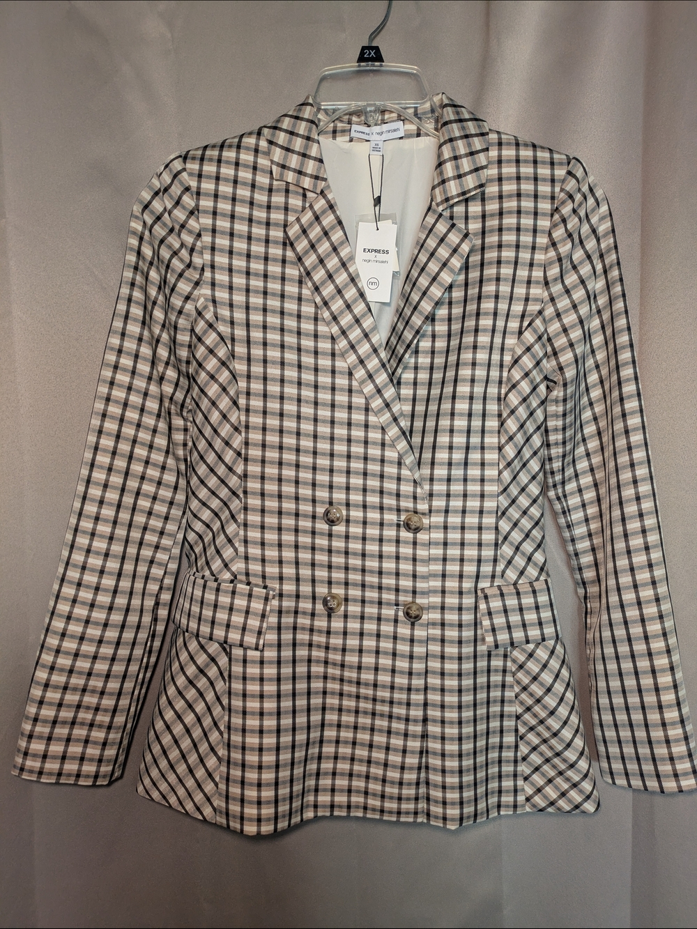 Express Women's Plaid Blazer in Black and White